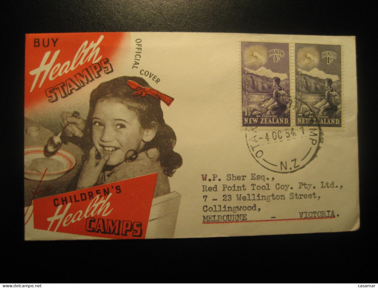 Otak... Camp 1954 To Collingwood Melbourne Australia 2 Health Children Stamp Set On Cover Cancel New Zealand - Briefe U. Dokumente