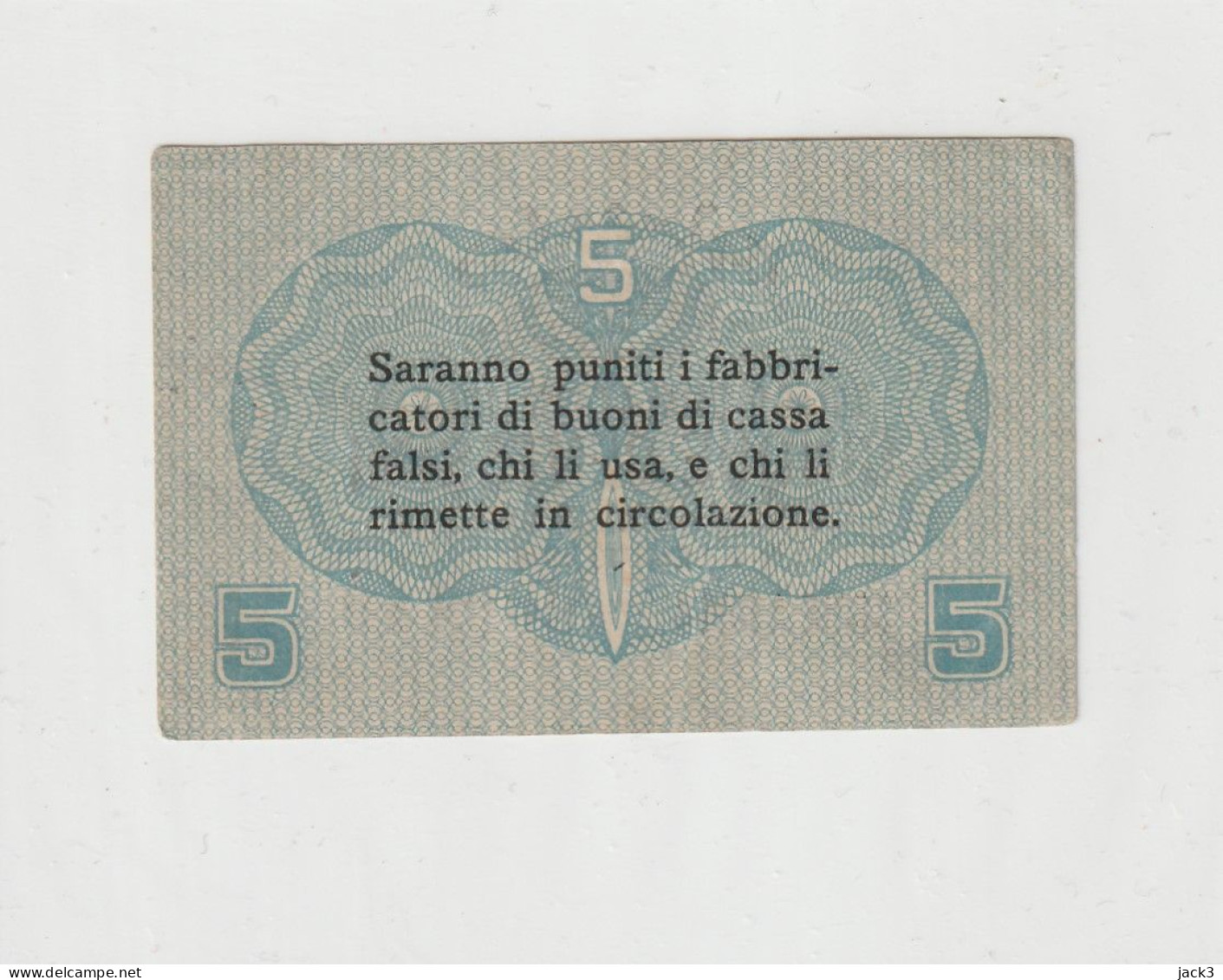 BANCONOTA - BUONO DI CASSA 5cent - CASSA VENETA DEI PRESTITI - FILIGRANA ASSENTE  1918 - Ocupación Austriaca De Venecia