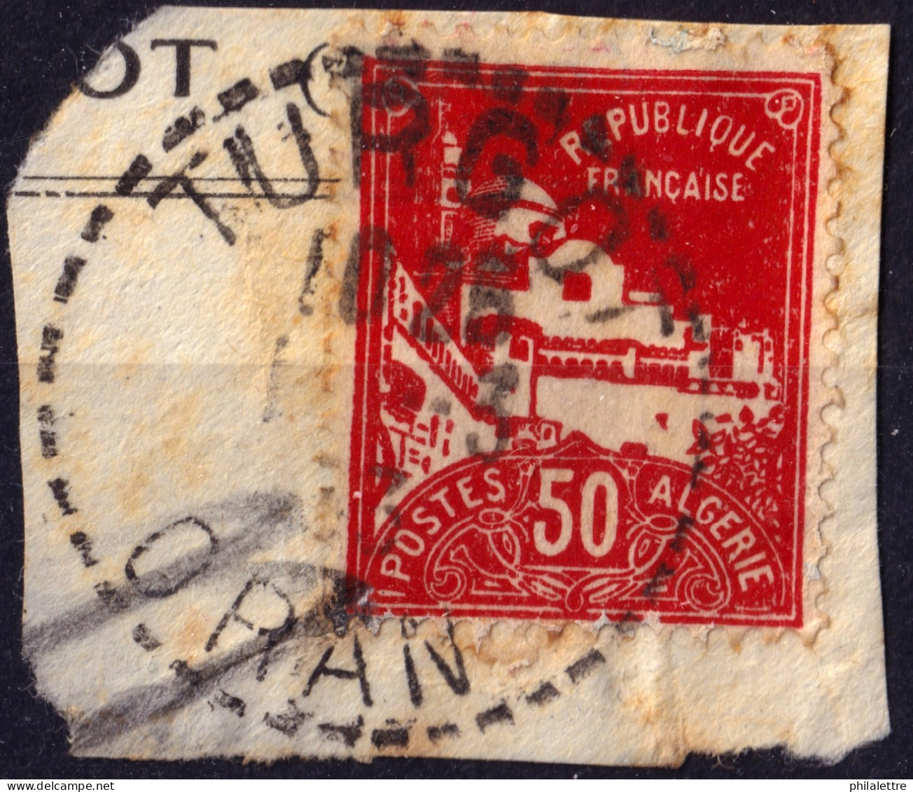 ALGÉRIE - 1933 - TàD Beau De Distribution  "TURGOT / ORAN" Sur Yv.79A 50c Rouge Mosquée De La Pêcherie Sur Fragment - TB - Usati