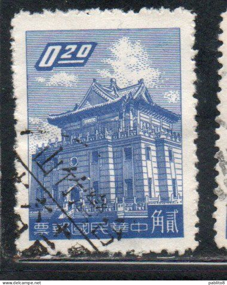 CHINA REPUBLIC REPUBBLICA DI CINA TAIWAN FORMOSA 1959 1960 CHU KWANG TOWER QUEMOY 20c USED USATO OBLITERE' - Used Stamps