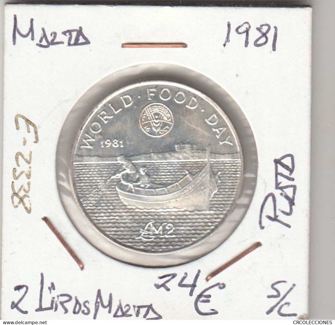 E2338 MONEDA MALTA 2 LIRAS MALTESAS 1981 PLATA SIN CIRCULAR - Malta