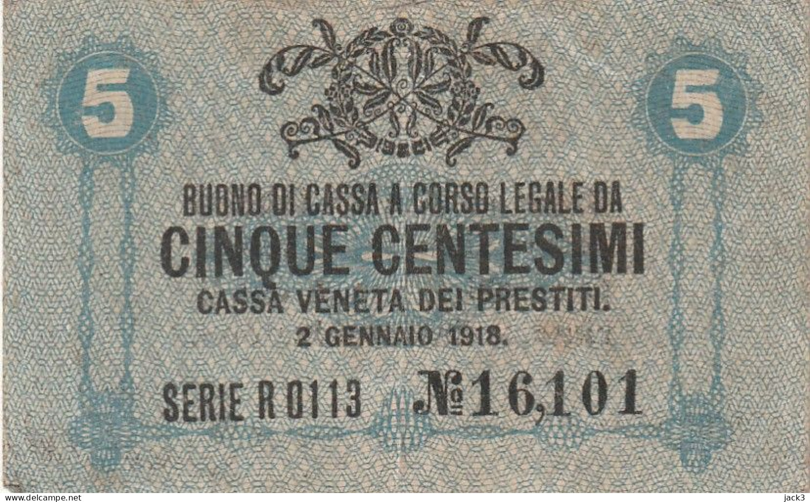 BANCONOTA - BUONO DI CASSA - CASSA VENETA DEI PRESTITI  5cent - Buoni Di Cassa