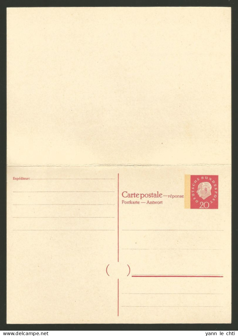 Postkarte Carte Postale Avec Reponse Payee Mit Antwortkarte Ganzsache 20 Pfennig Theodor Heuss Postfrisch ** - Cartes Postales Privées - Neuves