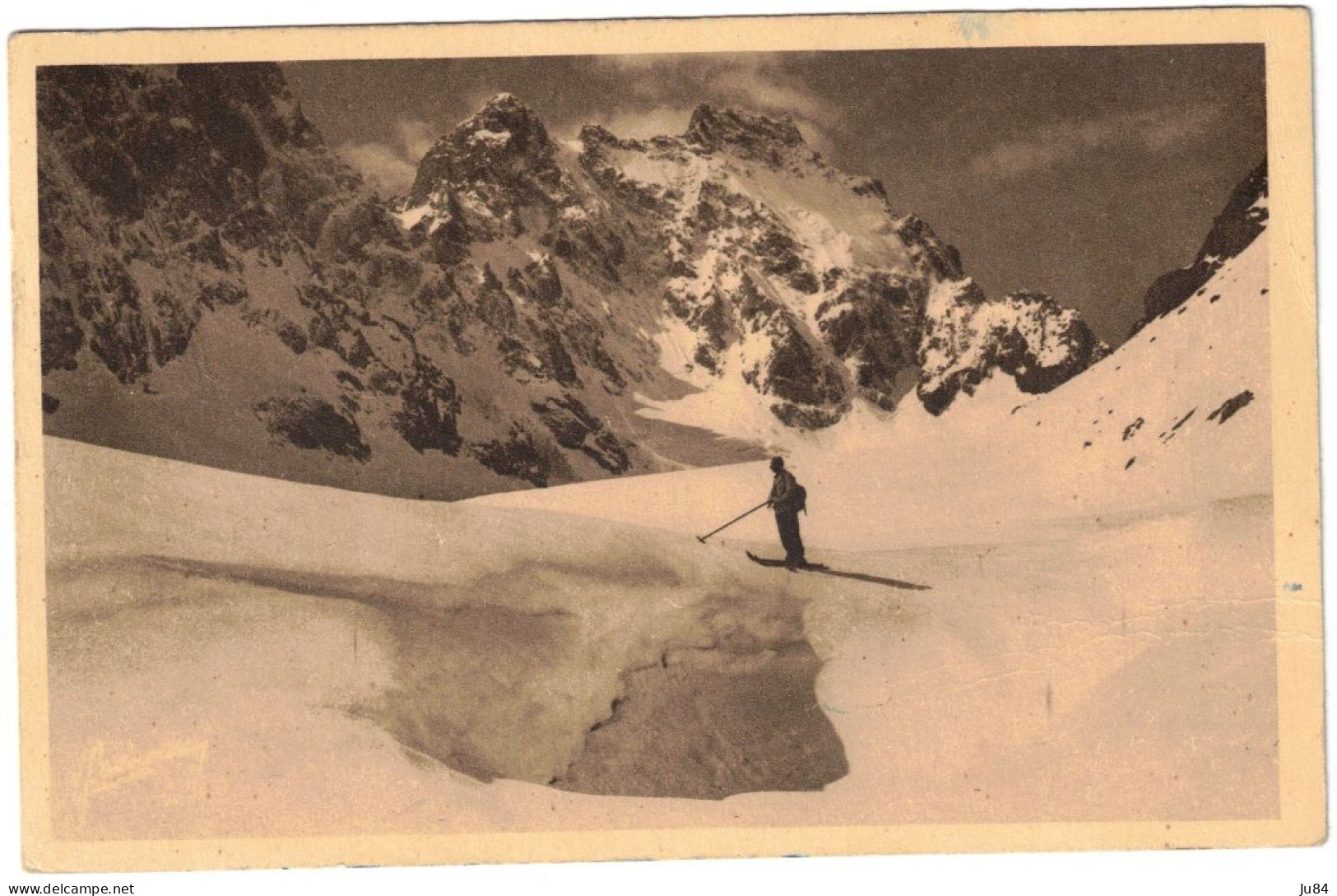 Hautes Alpes - Pelvoux - L'Ailefroide Et Le Glacier Noir Au Printemps - Skieur - Carte Pour Marseille - 40c Mercure 1939 - L'Argentiere La Besse