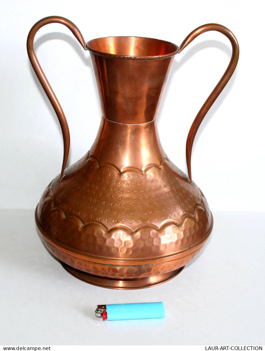 VILLEDIEU JOLI ANCIEN GRANDE JARRE CRUCHE VASE POT A ANSE En CUIVRE MARTELÉ 33cm / ART DECORATIF / DE LA TABLE (0507.17) - Kupfer