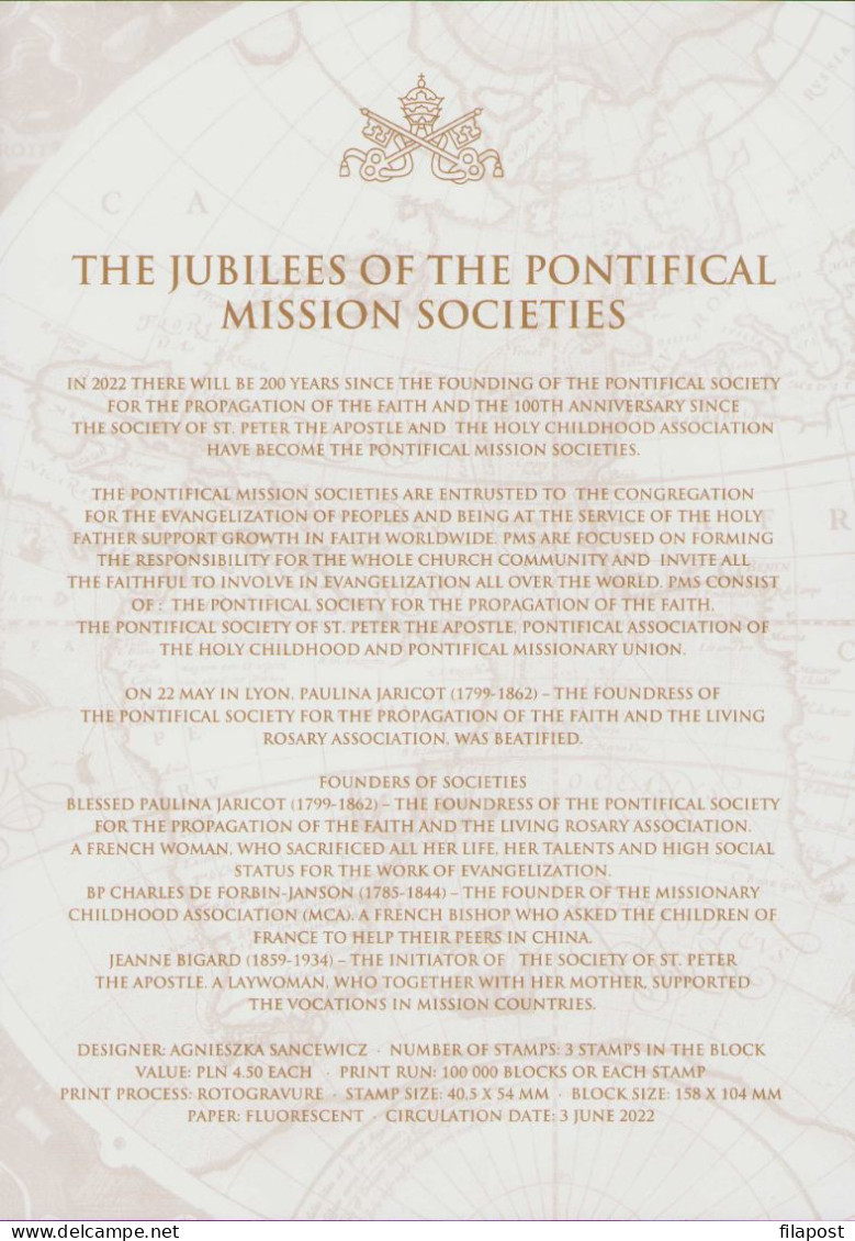 Poland 2022 Booklet - Jubilees Of Pontifical Missionary Acts, Charles De Forbin-Janson, Joanna Bigard, Pauline Jaricot - Cuadernillos