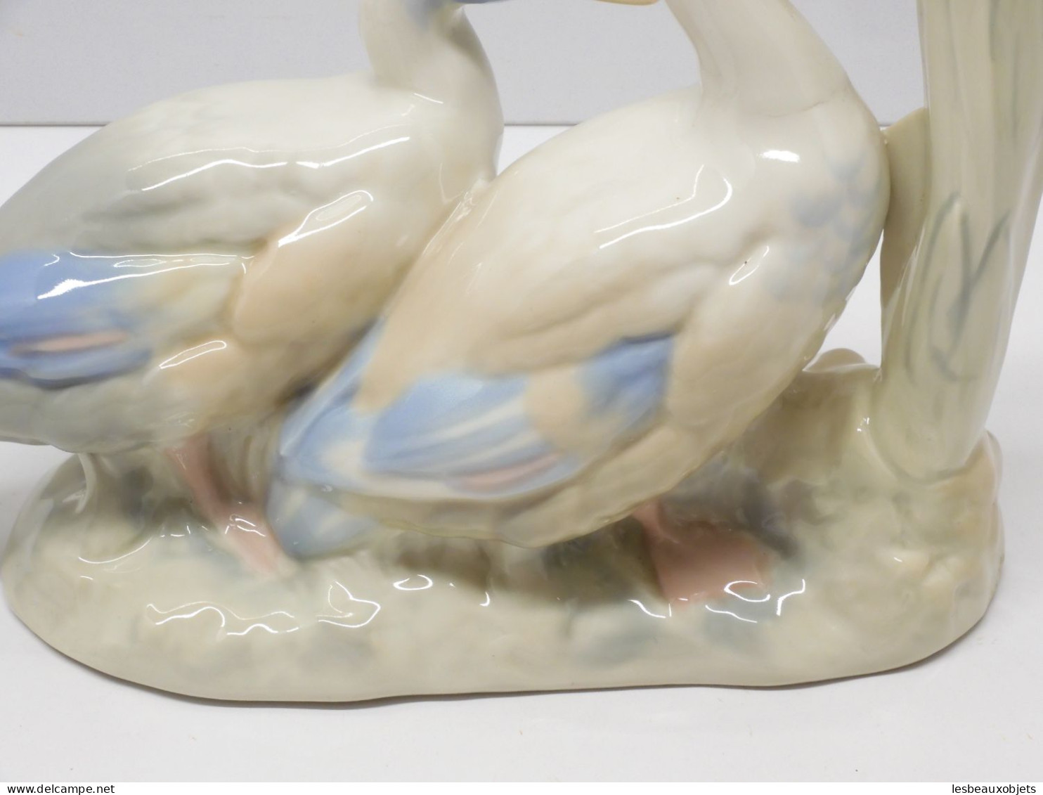 -SUJET DECORATIF 2 CANARDS/OIES PORCELAINE signée REX VALENCIA HAND MADE SPAIN  E