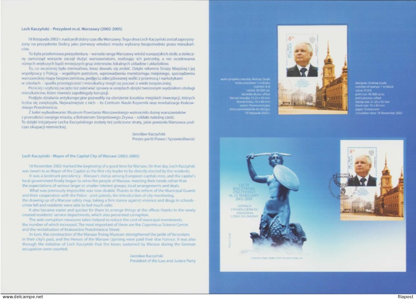 Poland 2022 Booklet, Lech Kaczyński - President Of The City Of Warsaw (2002-2005) / +block MNH** New!!! - Markenheftchen
