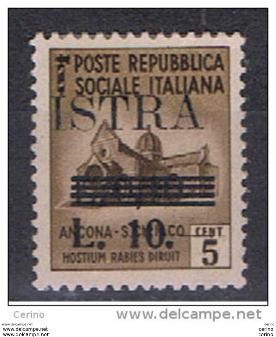 ISTRIA - OCCUPAZIONE  JUGOSLAVA:  1945  SOPRASTAMPATO  -  £. 10/10 C./5 C. BRUNO  L. -  SASS. 39 - Jugoslawische Bes.: Istrien