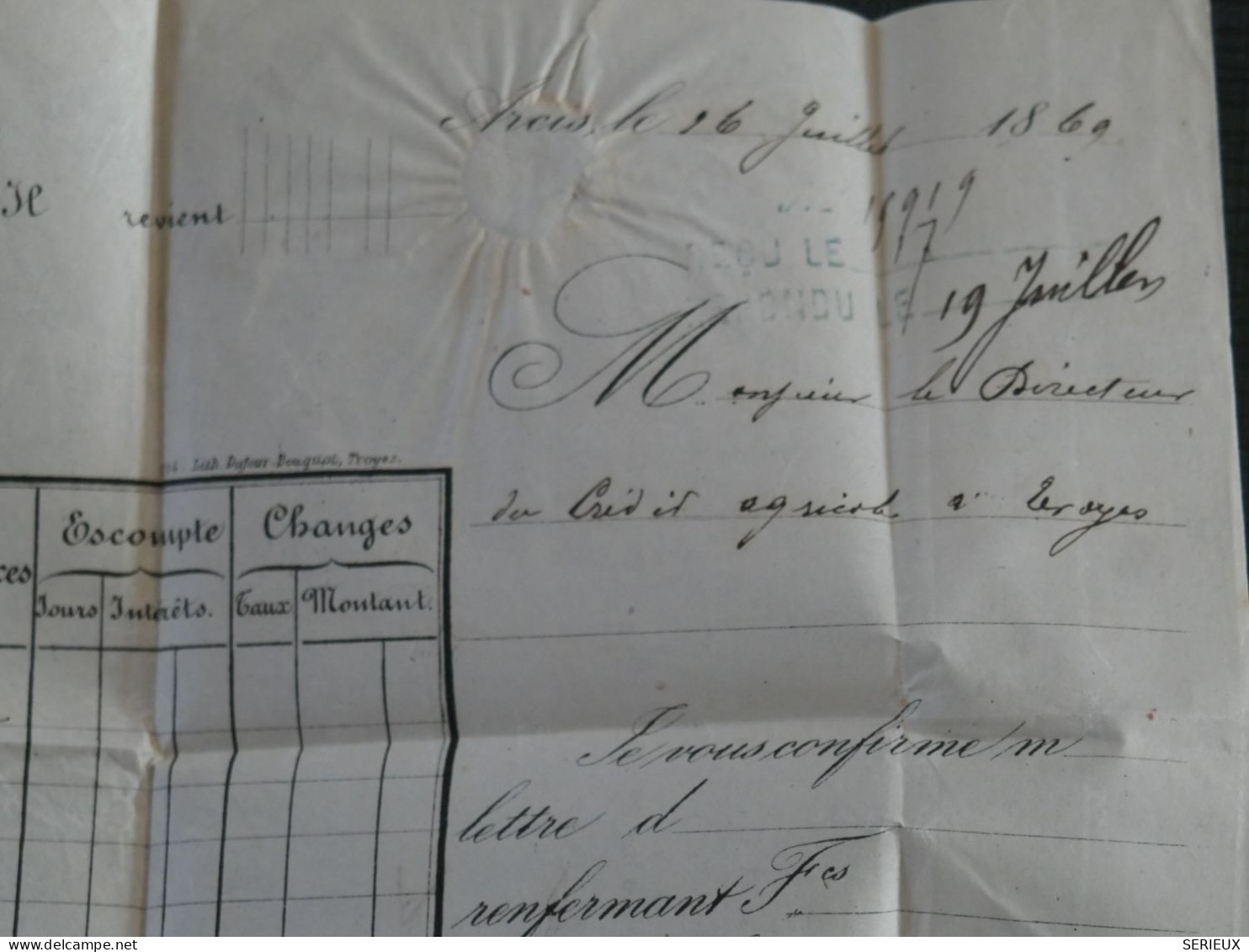 BU14  FRANCE BELLE LETTRE 1869 PETIT BUREAU ARCY S AIRE A TROYES C. AGRICOLE +NAPOLEON  N°32 MASSICOTE + AFF. PLAISANT+ - 1863-1870 Napoléon III Con Laureles