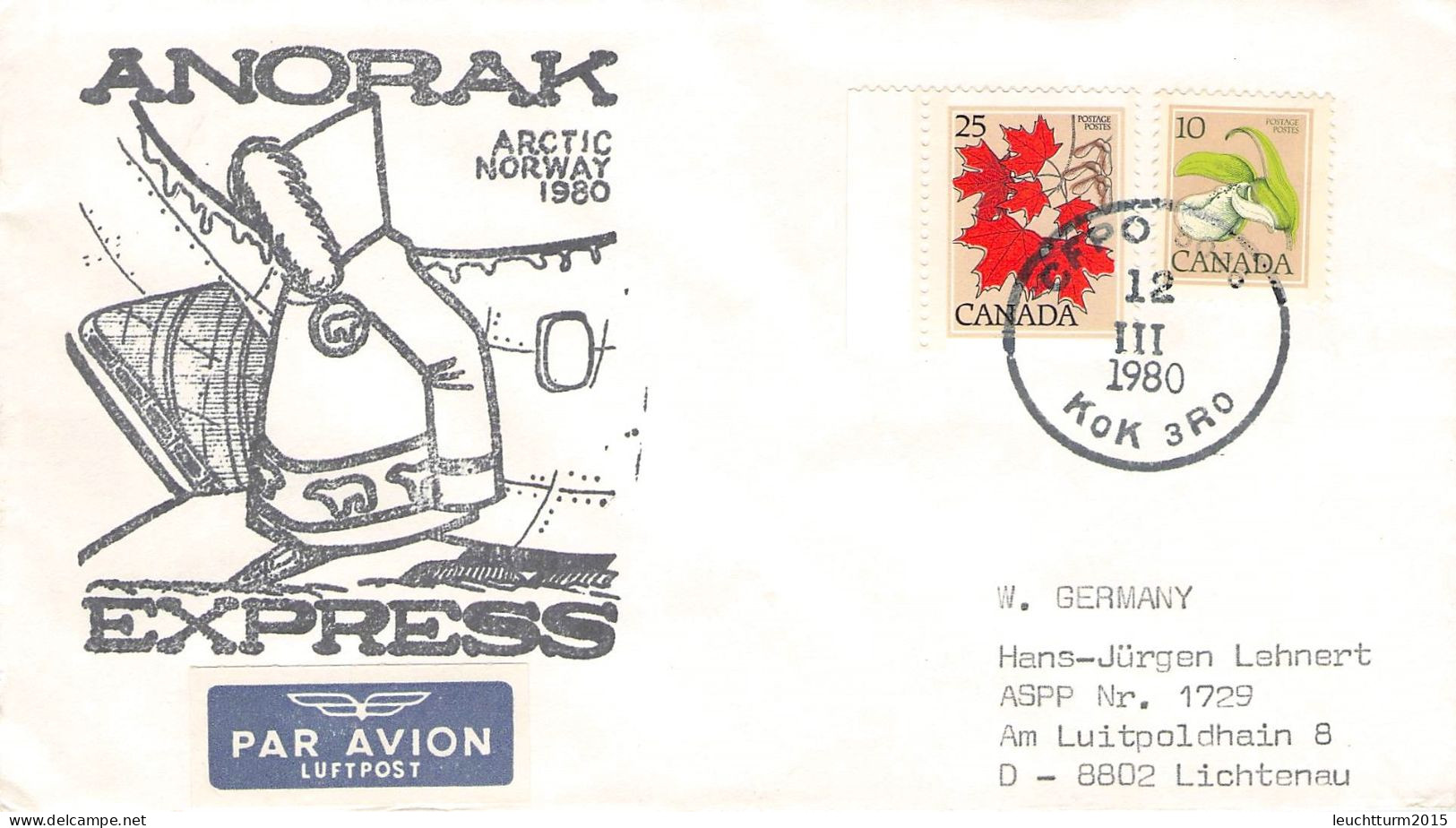 CANADA - AIR MAIL 1980 ANORAK EXPRESS > GERMANY / ZG77 - Brieven En Documenten