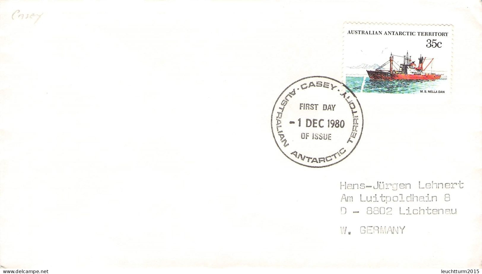 AUSTRALIAN ANTARCTIC T. - FDC 1.12.1980 CASEY 35c > GERMANY / ZG79 - Cartas & Documentos