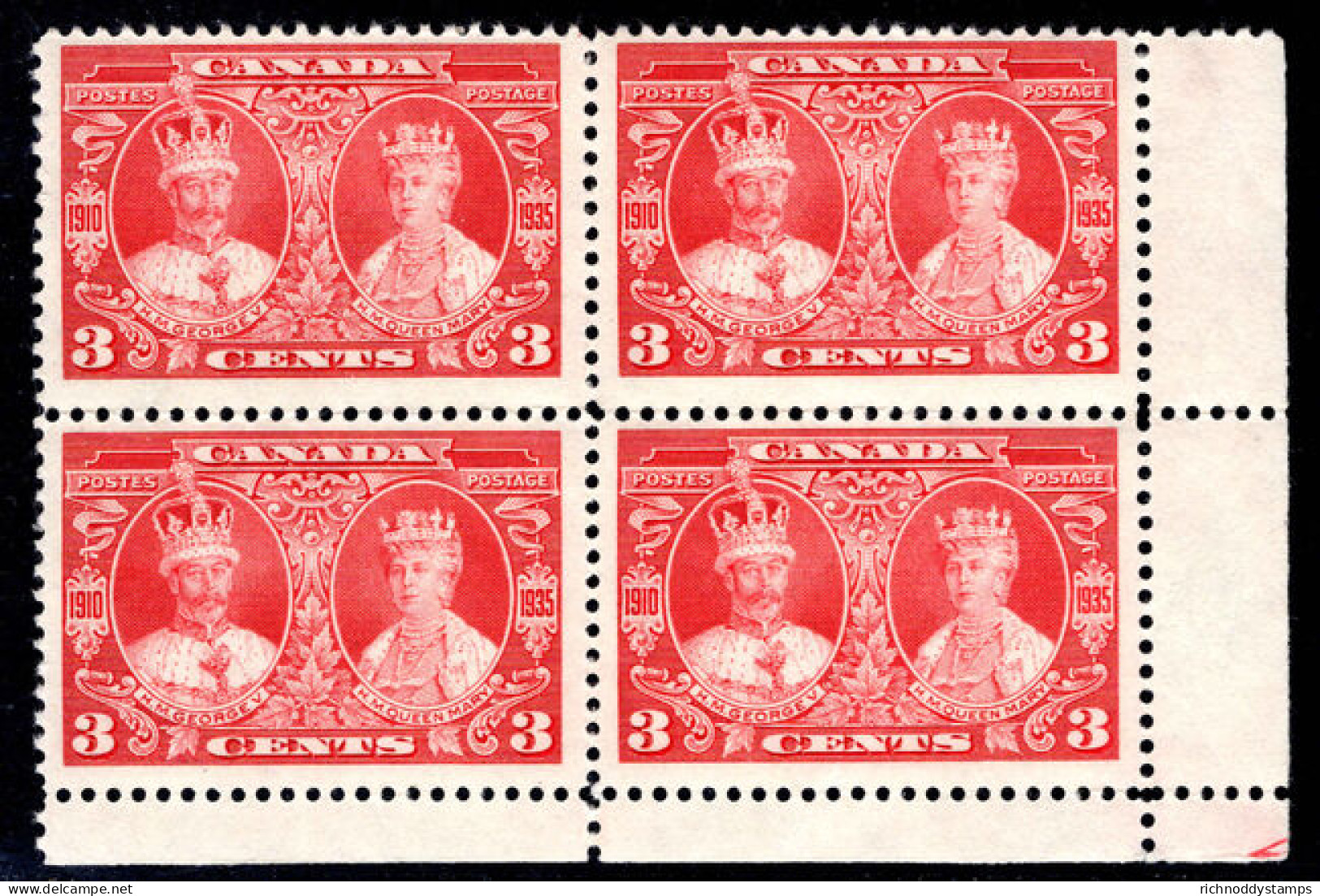 Canada 1935 Jubilee 3c Block Of 4 Lightly Mounted Mint. - Autres & Non Classés