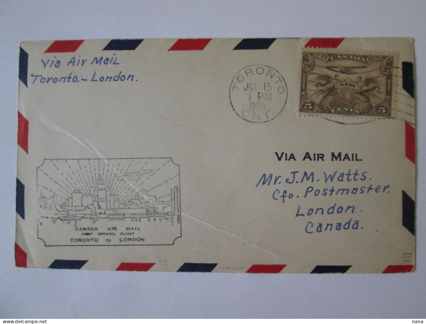 Canada/Toronto-London Premier Vol Officielle Enveloppe 1929/Official First Flight Cover 1929 - Erst- U. Sonderflugbriefe