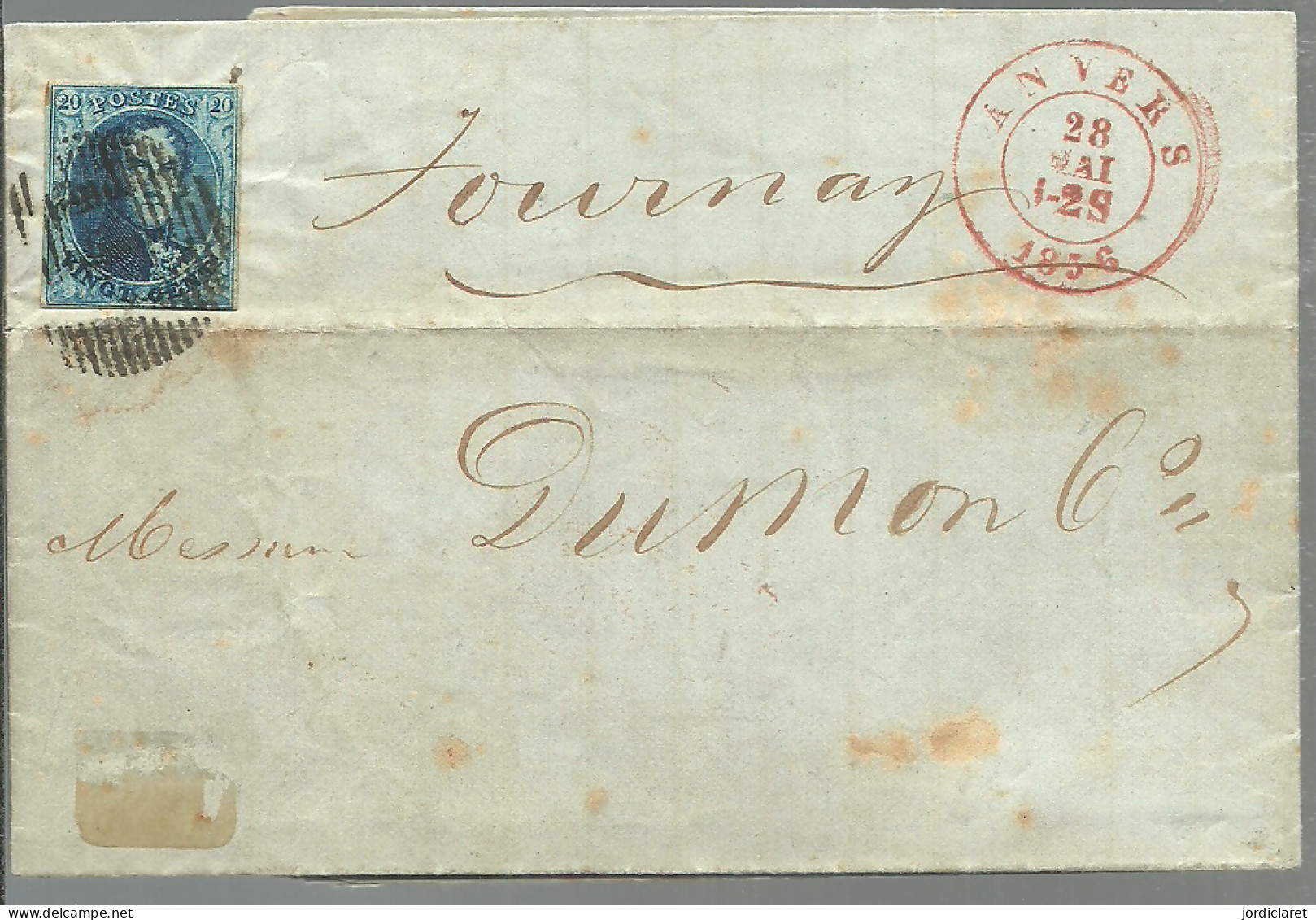 LETTER 1856 ANVERS - 1849-1865 Medallions (Other)