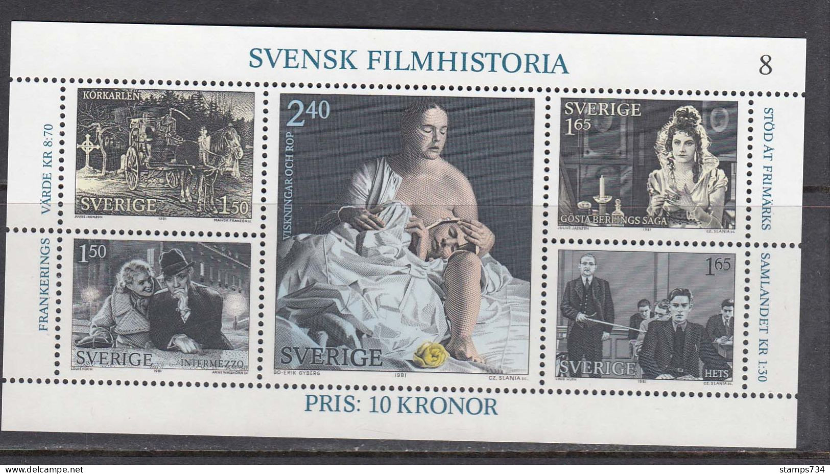 Schweden 1981 - Schwedische Kino, Block 9, MNH** - Blocs-feuillets