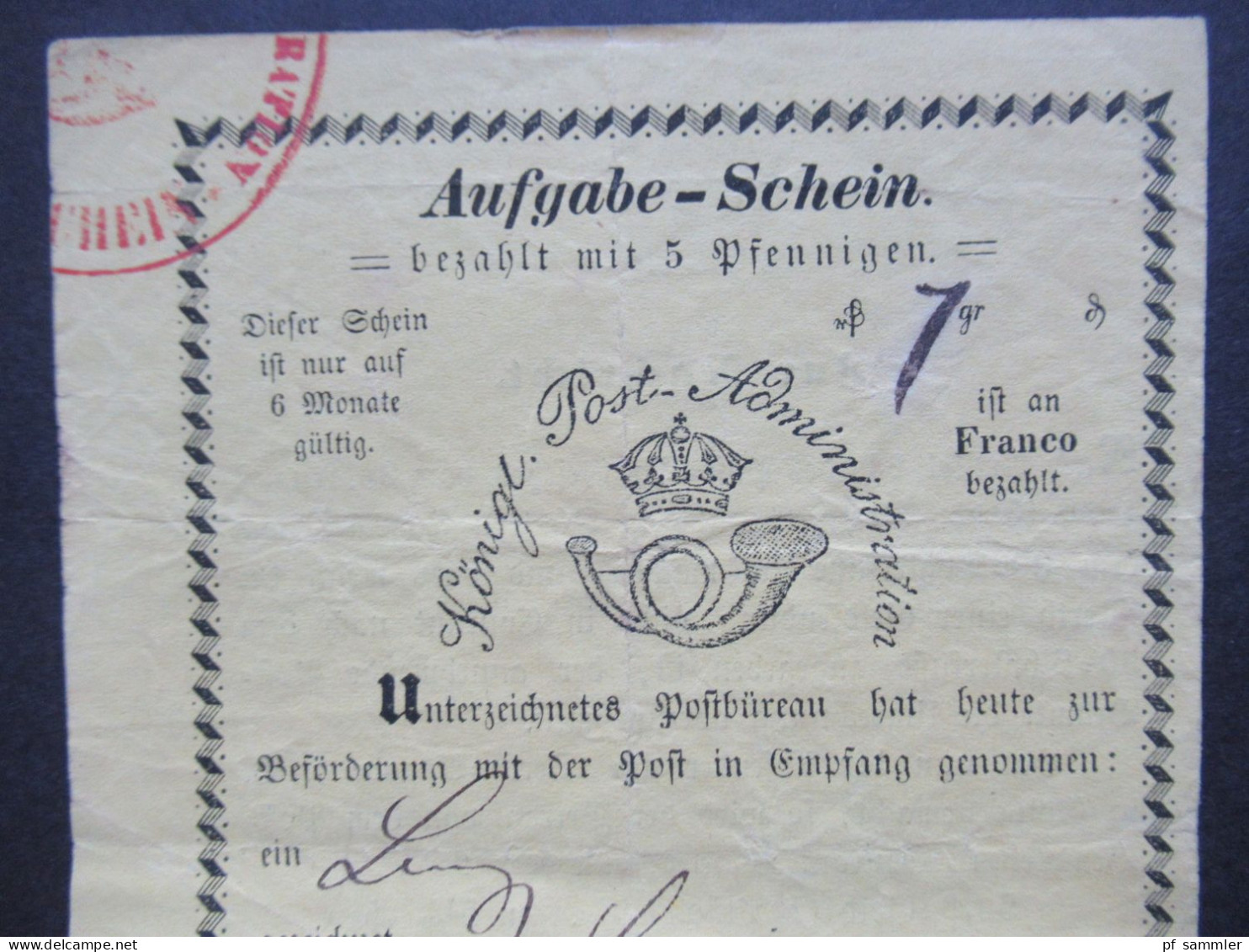 AD 1862 Hannover Aufgabe Schein Königl Post Administration Franco 5 Pfennige Blauer Stempel L1 Göttingen - Hanovre