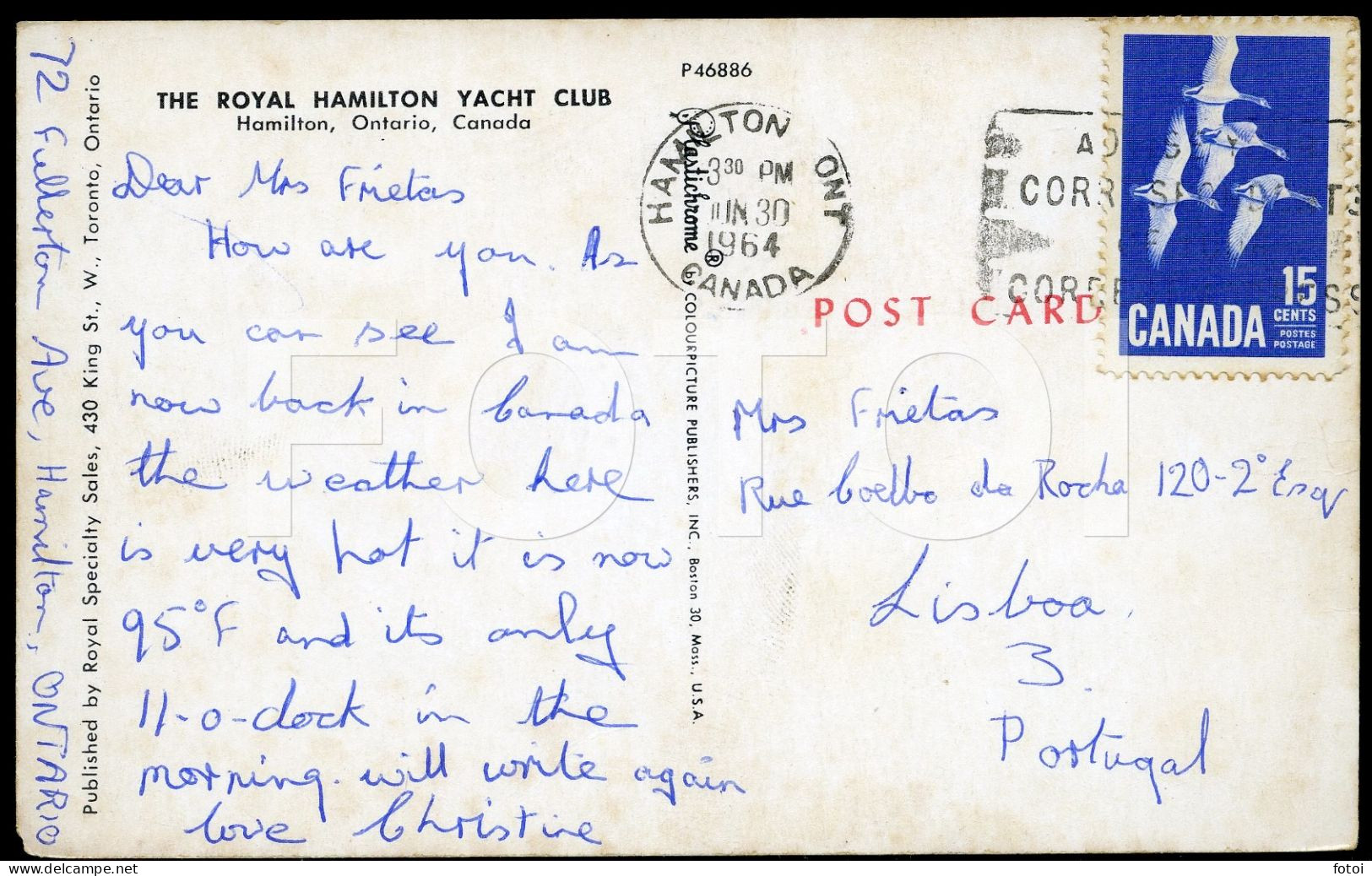 OLD PHOTO POSTCARD HAMILTON YACHT CLUB CANADA CARTE POSTALE STAMP TIMBRE - Hamilton