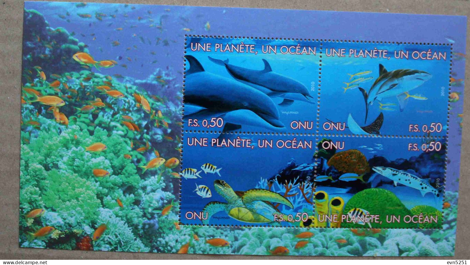 N-U-C Ge10-01 : Nations-Unies Genève - Fonds Marins, Dauphins, Grand Requin Blanc, Tortues Marines, Coraux, Poissons - Nuovi