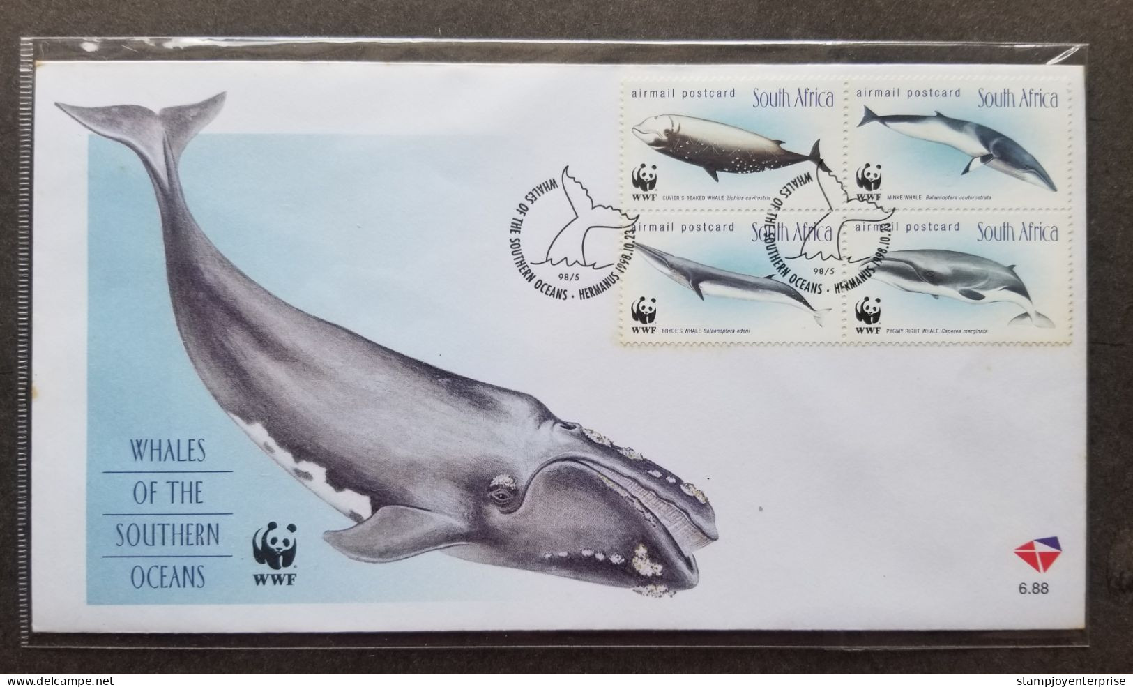 South Africa WWF Whales Southern Oceans 1998 Marine Life Whale (stamp FDC) *see Scan - Briefe U. Dokumente