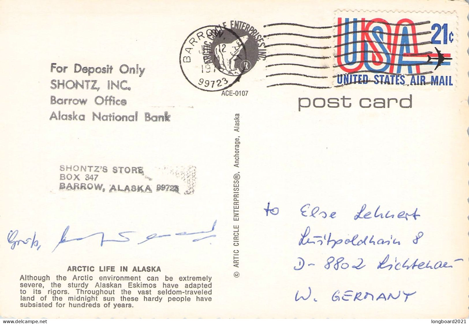 USA - PICTURE POSTCARD 1976 BARROW > GERMANY / *305 - Cartas & Documentos