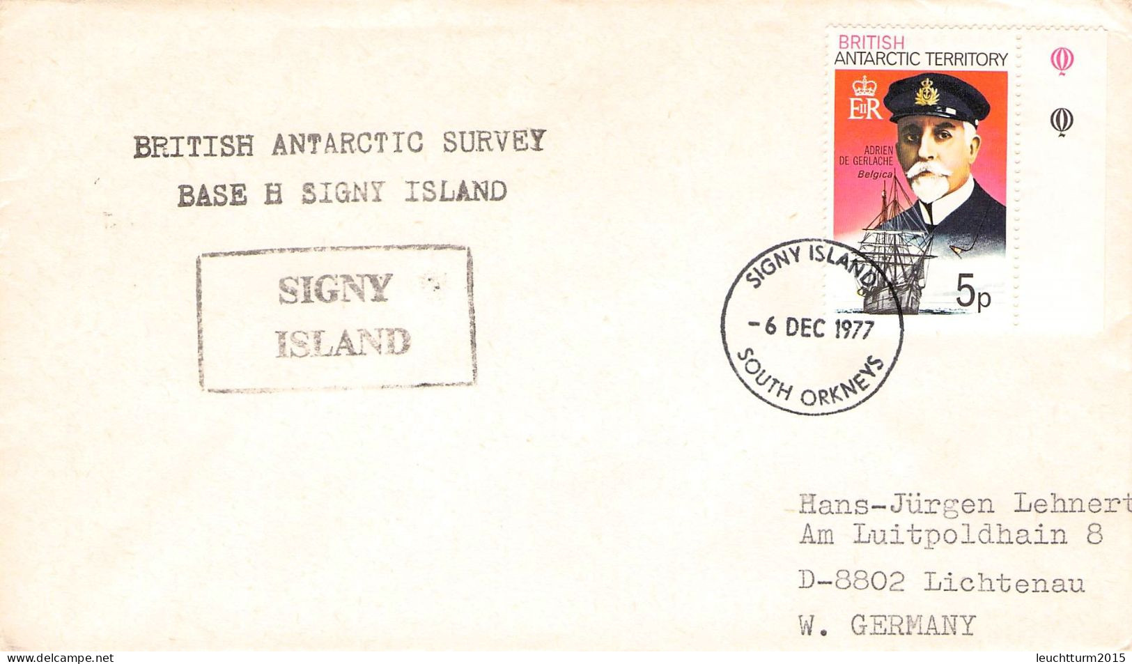 BRIT. ANTARCTIC T. - LETTER 1977 SIGNY ISLAND - GERMANY / ZG106 - Briefe U. Dokumente