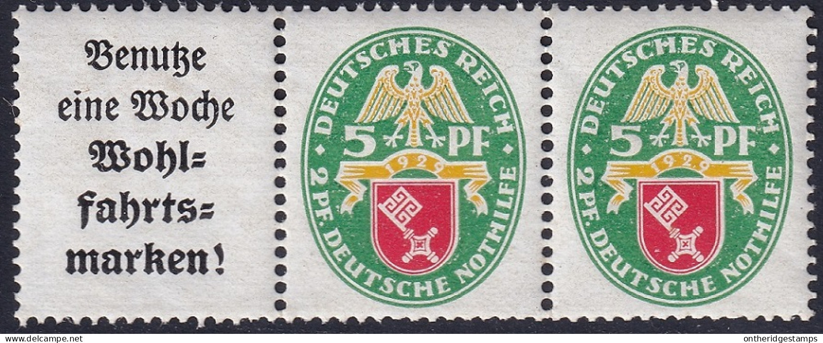 Germany 1929 Sc B28a Deutschland Mi W35 Pair & Label From Booklet MNH** - Markenheftchen
