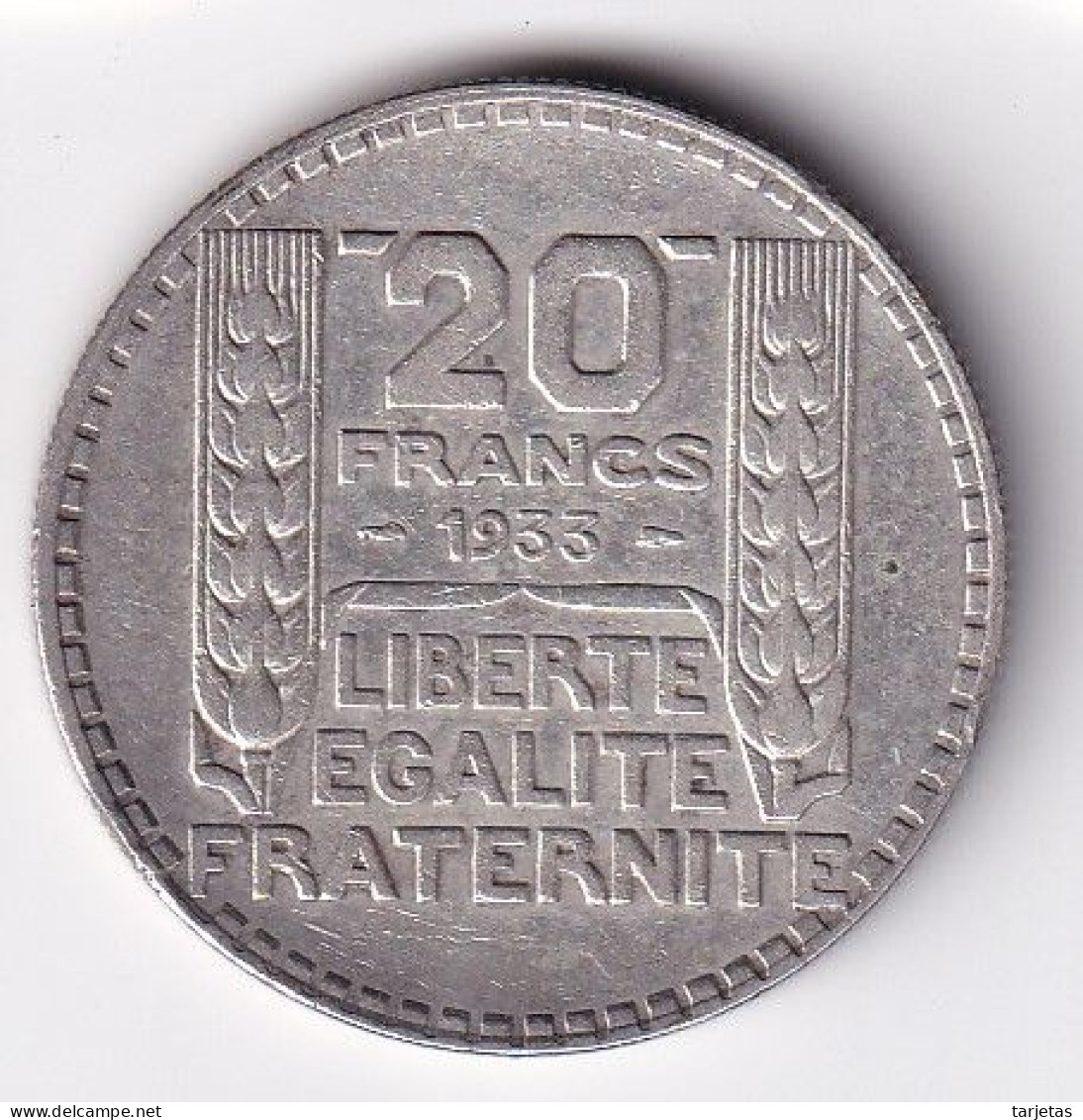 MONEDA DE PLATA DE FRANCIA DE 20 FRANCS DEL AÑO 1933 (COIN) SILVER-ARGENT - 20 Francs