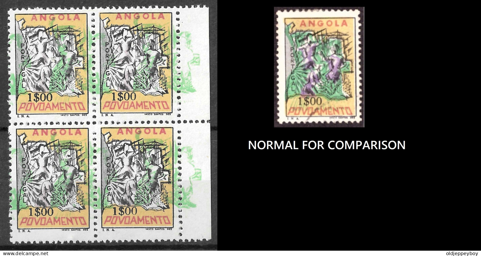 ERROR VARIETY 1965 – Postal Tax. Settlement. Angola Map MAJOR DISPLACEMENT OF  GREEN COLOR RARE - Unused Stamps