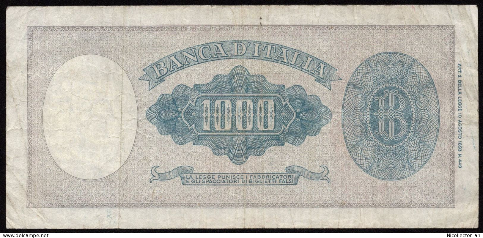 Italy 1000 Lire 1947 VF Banknote - 1000 Liras