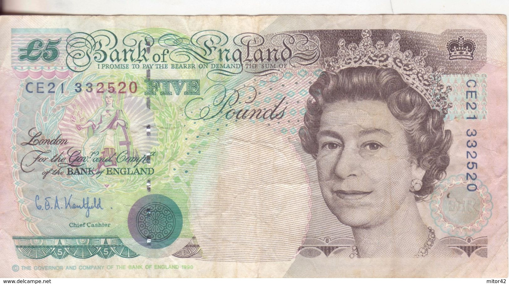 35a-Inghilterra-Regno Unito-Cartamoneta-Banconota Circolata 5 Sterline-Stato Di Conservazione: Mediocre - 5 Pounds