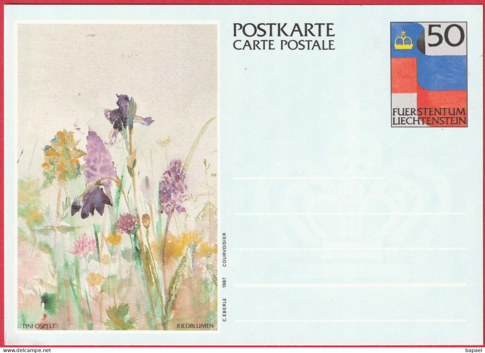 Entier Postal (CP) Du Liechtenstein (1987) - Riedblumen (Fleurs De Roseau) De Tini Ospelt - Ganzsachen