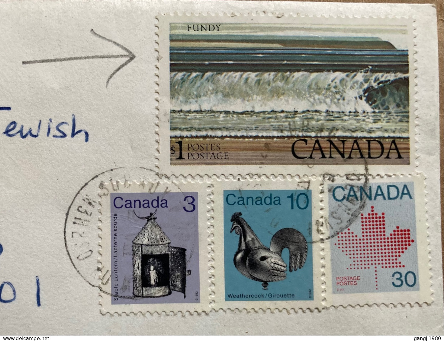 CANADA -1983, COVER USED TO JEWESH SERVICE USA, 1 $ FUNDY, COCK, LEAF, VINTAGE LAMP, EXPRESS LABEL, DOWNSVIEW, WASHINGTO - Covers & Documents