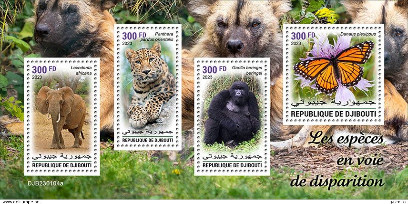 Djibouti 2023, Animals In Danger, Elephant, Gorilla, Butterfly, Leopard, 4val In BF - Gorilles