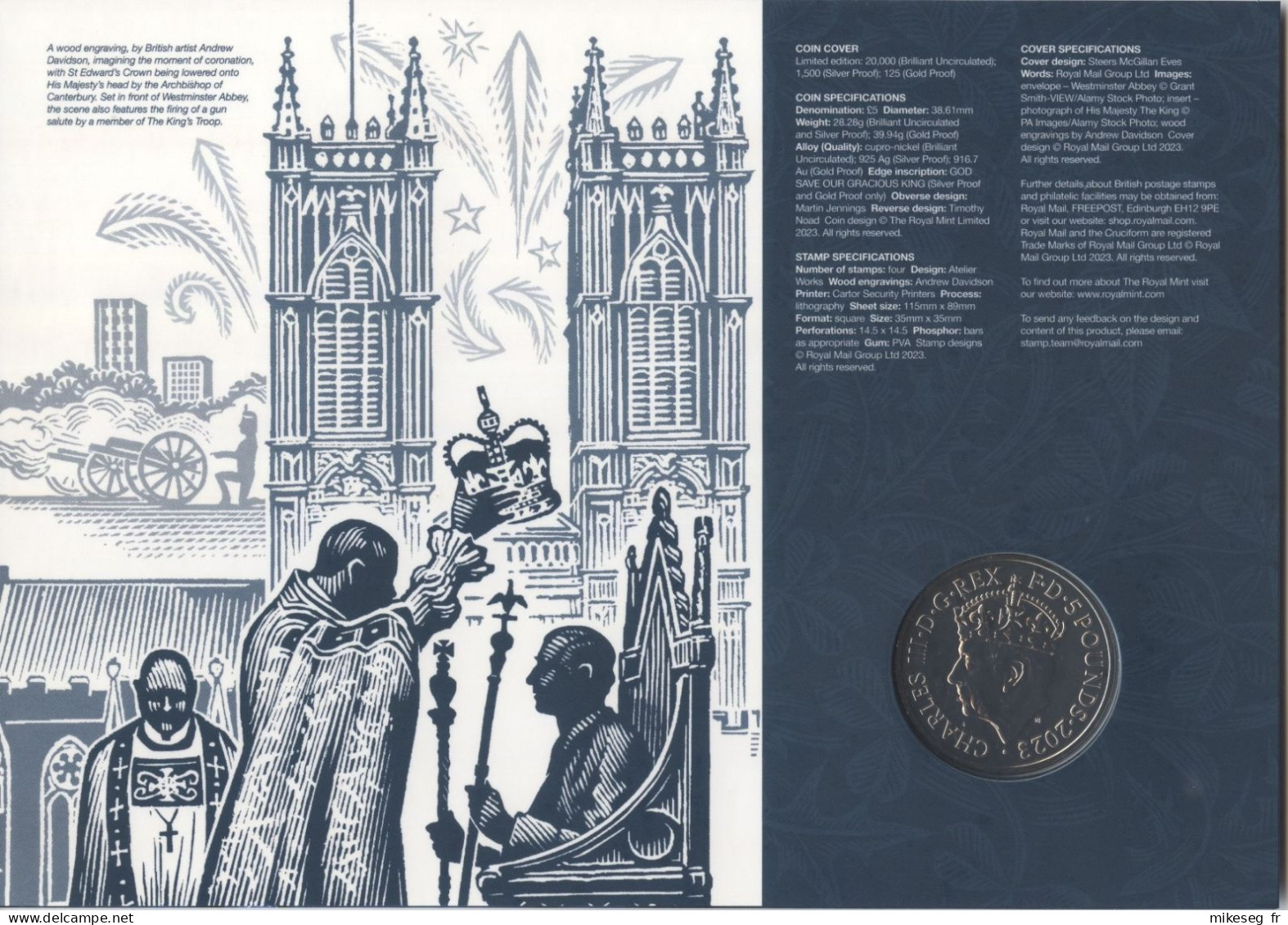 Grande-Bretagne 2023 - His Majesty King Charles III - FDC Coronation Sheetlet With A 5 Pounds Coin - 2021-... Decimal Issues
