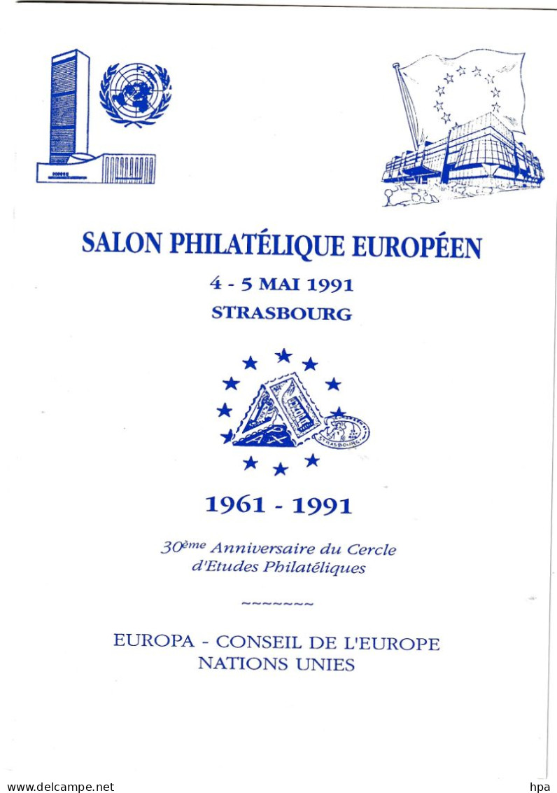 Salon Philatélique Européen Avec Oblitération Du 5.5.1991 Sur Timbre Europa Yvert N° 2696-2697 - Lettres & Documents