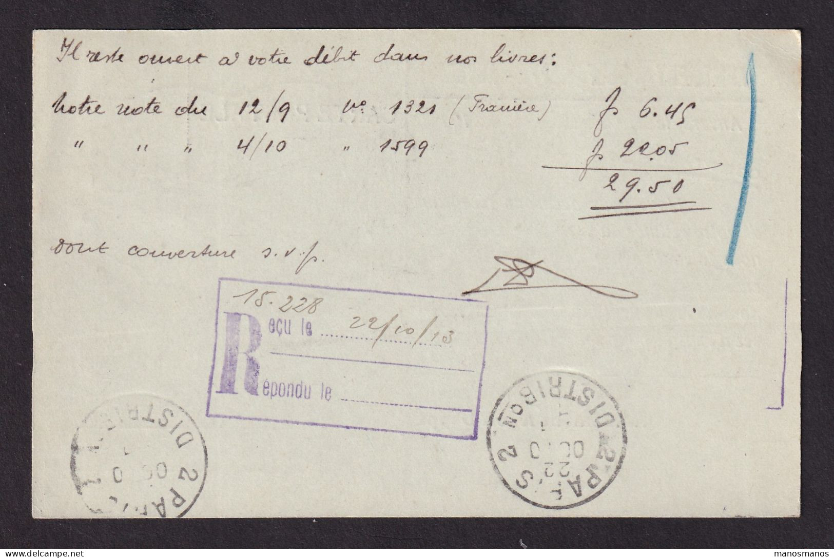 483/39 -- PERFINS/PERFORES - TP Pellens Perforé A.D. S/ Carte Armement Adolf Deppe - ANTWERPEN 1913 - 1909-34