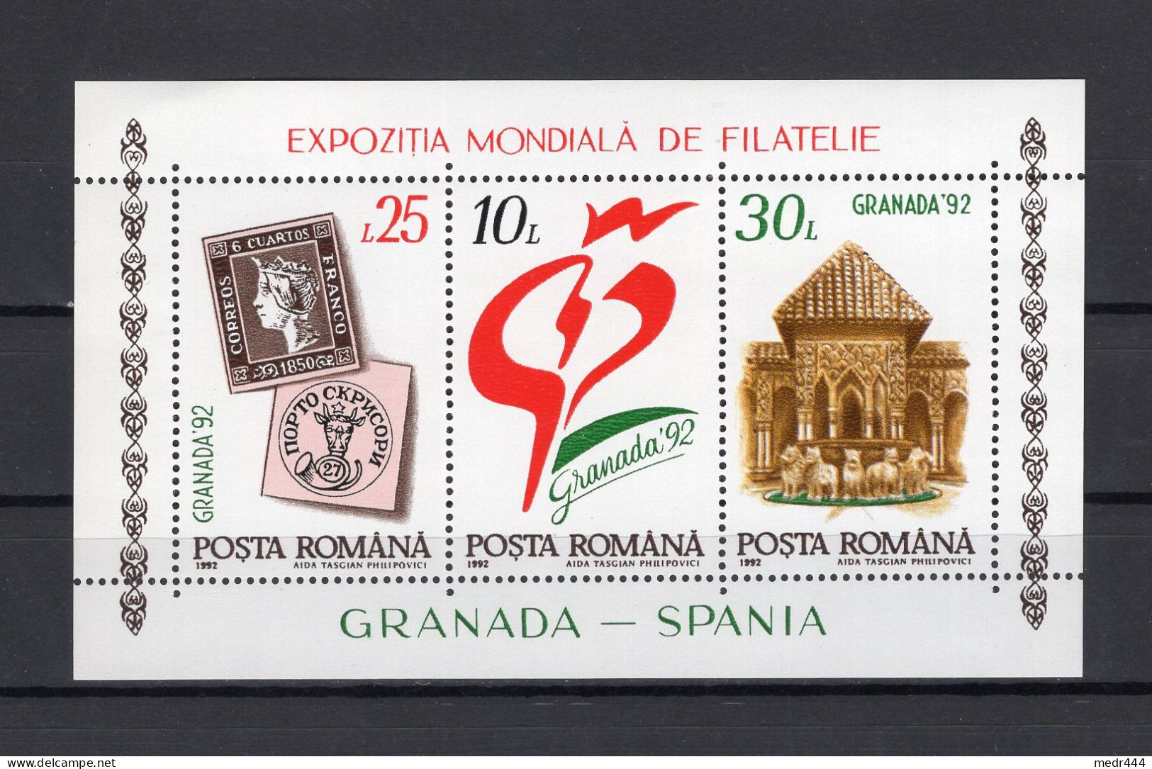 Romania/Roumanie 1992 - International Stamp Exhibition Granada 92 - Minisheet - MNH** - Excellent Quality - Covers & Documents