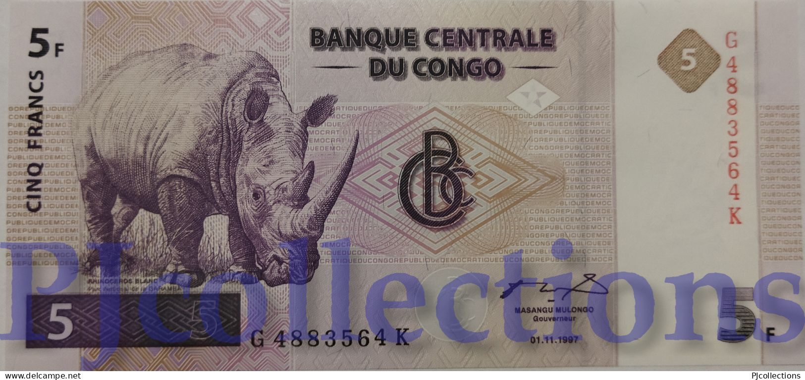 CONGO DEMOCRATIC REPUBLIC 5 FRANCS 1997 PICK 86A UNC - Comoros