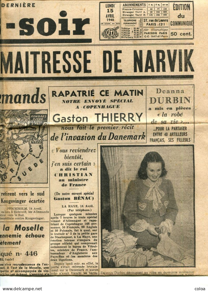 Paris-Soir 15 Avril 1940 La Bataille De Narvik - Testi Generali