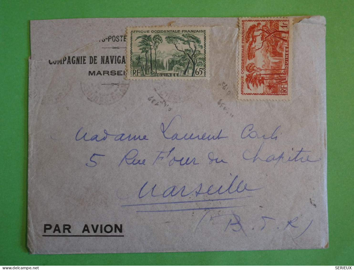 BU21 GUINEE  BELLE  LETTRE RR CIE FRAISSINET BATEAU VAPEUR 1938  A MARSEILLE  FRANCE++ AFF .INTERESSANT+ - Covers & Documents
