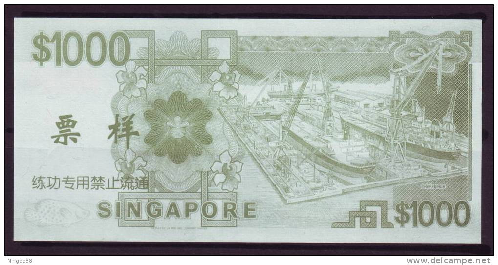 China BOC (bank Of China) Training/test Banknote,Singapore 1000$ Note B Series Specimen Overprint,original Size - Singapore