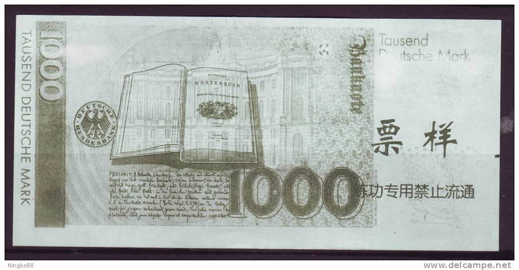 China BOC (bank Of China) Training/test Banknote,Germany B Series 1000 DM Deutsche Mark Note Specimen Overprint - [17] Falsi & Campioni