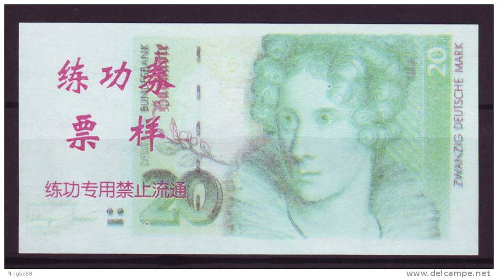 China BOC (bank Of China) Training/test Banknote,Germany B Series 20 DM Deutsche Mark Note Specimen Overprint - [17] Fakes & Specimens