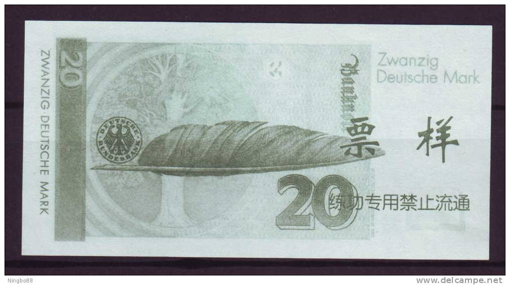 China BOC (bank Of China) Training/test Banknote,Germany B Series 20 DM Deutsche Mark Note Specimen Overprint - [17] Falsos & Especimenes