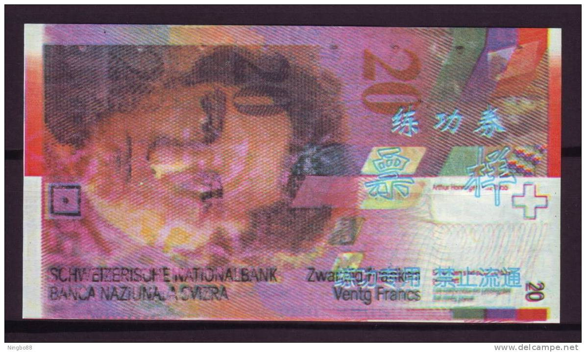 China BOC (bank Of China) Training/test Banknote,Switzerland Schweiz 20 SFR Note Specimen Overprint - Schweiz