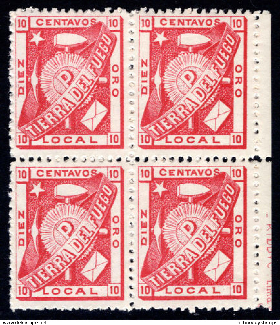 Tierra Del Fuego 1891 10c Carmine Rose Unmounted Mint Block Of 4. - Ungebraucht