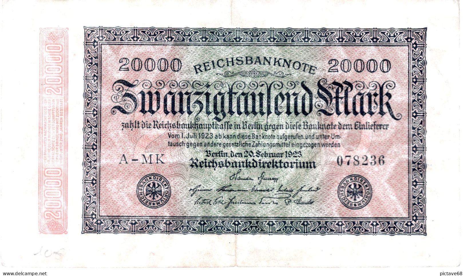 ALLEMAGNE / REICHSBANKNOTE DE 20000 MARK  BON ETAT - 20000 Mark