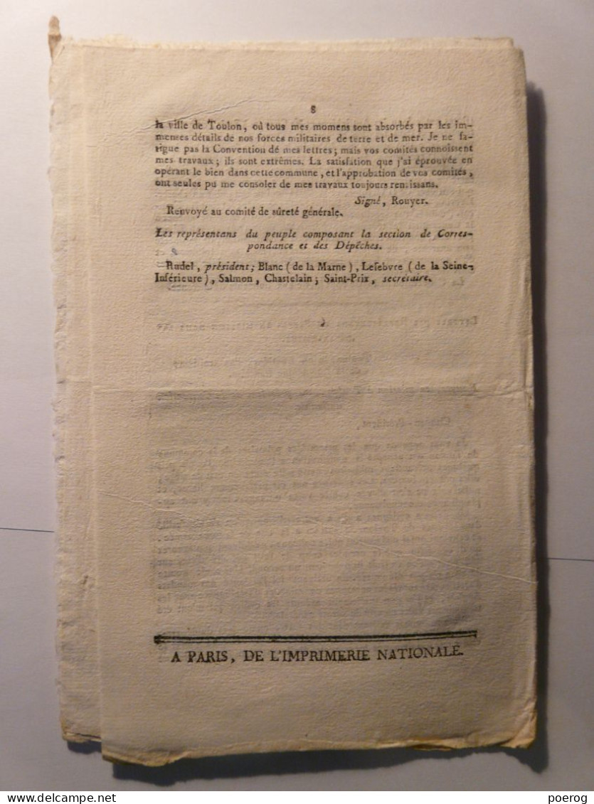 SUPPLEMENT AU BULLETIN CONVENTION NATIONALE De 1795 - RAPPORT DUVAL ETOUFFEMENT CONTRE REVOLUTION - Gesetze & Erlasse