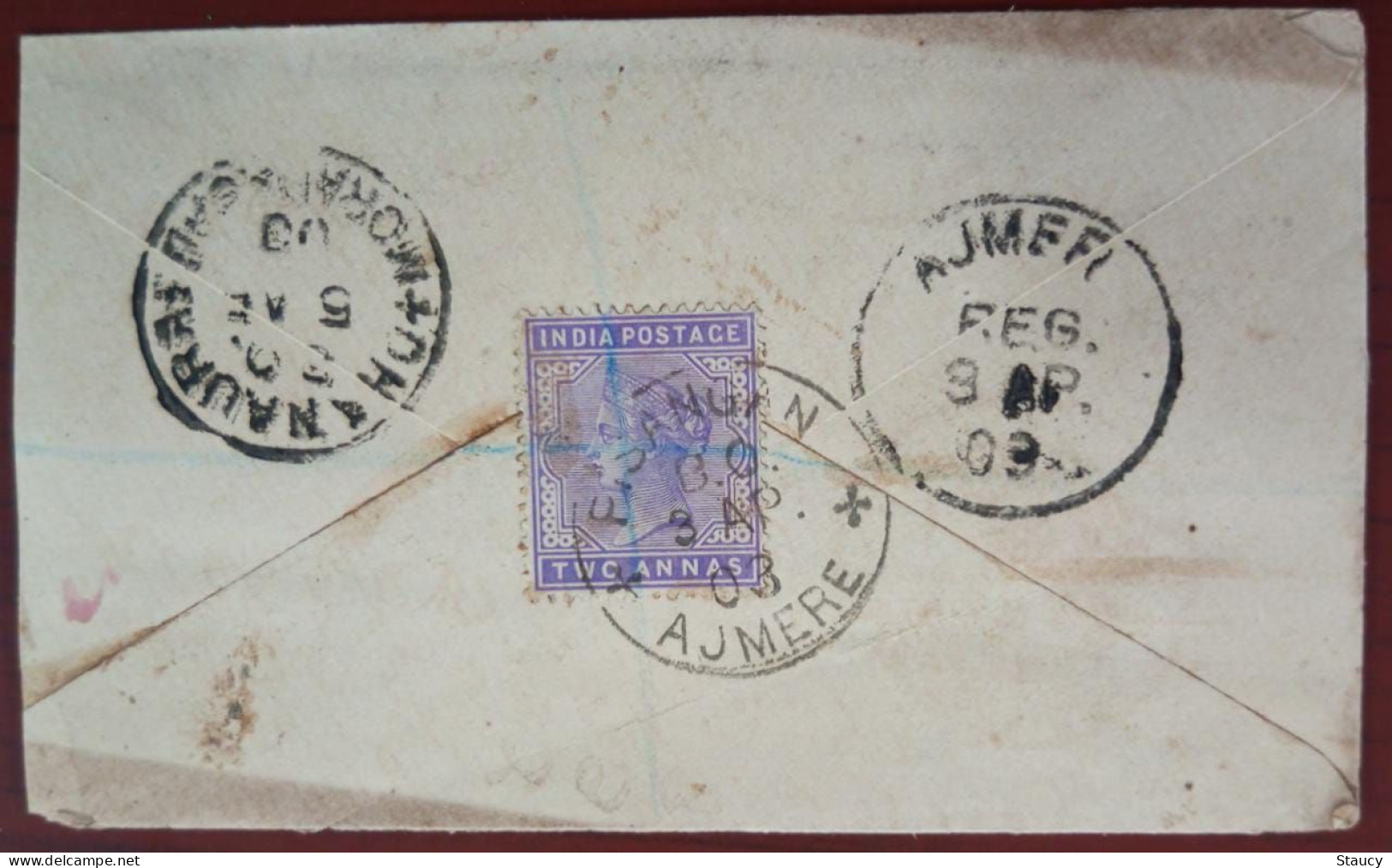 BRITISH INDIA 1903 QV 2a FRANKING On 1/2a QV Stationery Registered COVER, NICE CANC ON FRONT & BACK, RARE As Per Scan - Jaipur